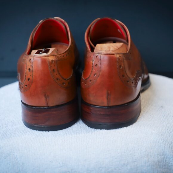 SALE - Jeffery-West 8-D US Brown Mens Wingtip Burnished Oxford Dress Shoes - Picture 2 of 15